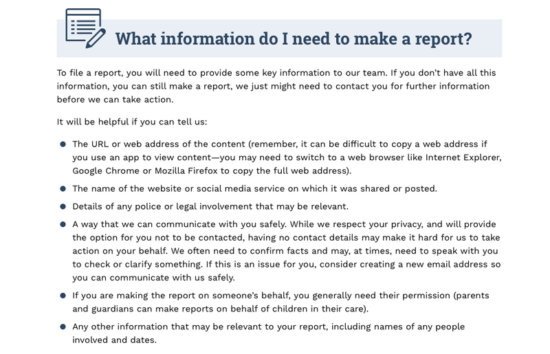 Screen grab from eSafety Commissioner’s Site